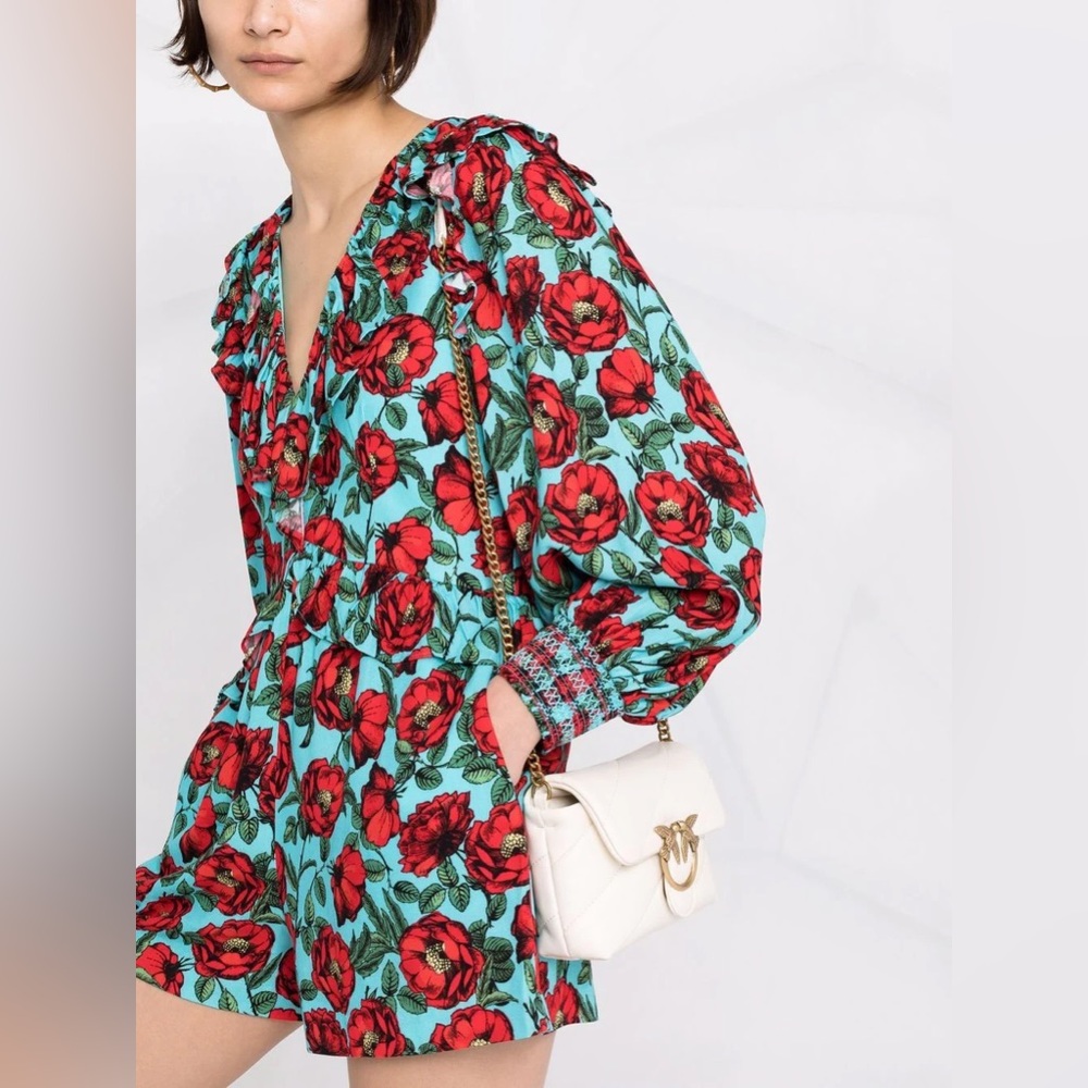 Alice + Olivia Rose Puff Sleeve Kami Romper